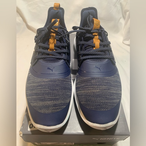 Puma Ignite NXT Lace Peacoat-Gold-White Waterproof Spikeless Golf Shoe Men 11.5 - Picture 4 of 12
